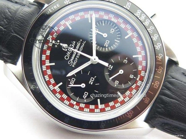 0225 Supportive Speedmaster SS 2013 Pro Racing On Black Leather Strap Manual Winding Chrono Movement 8229